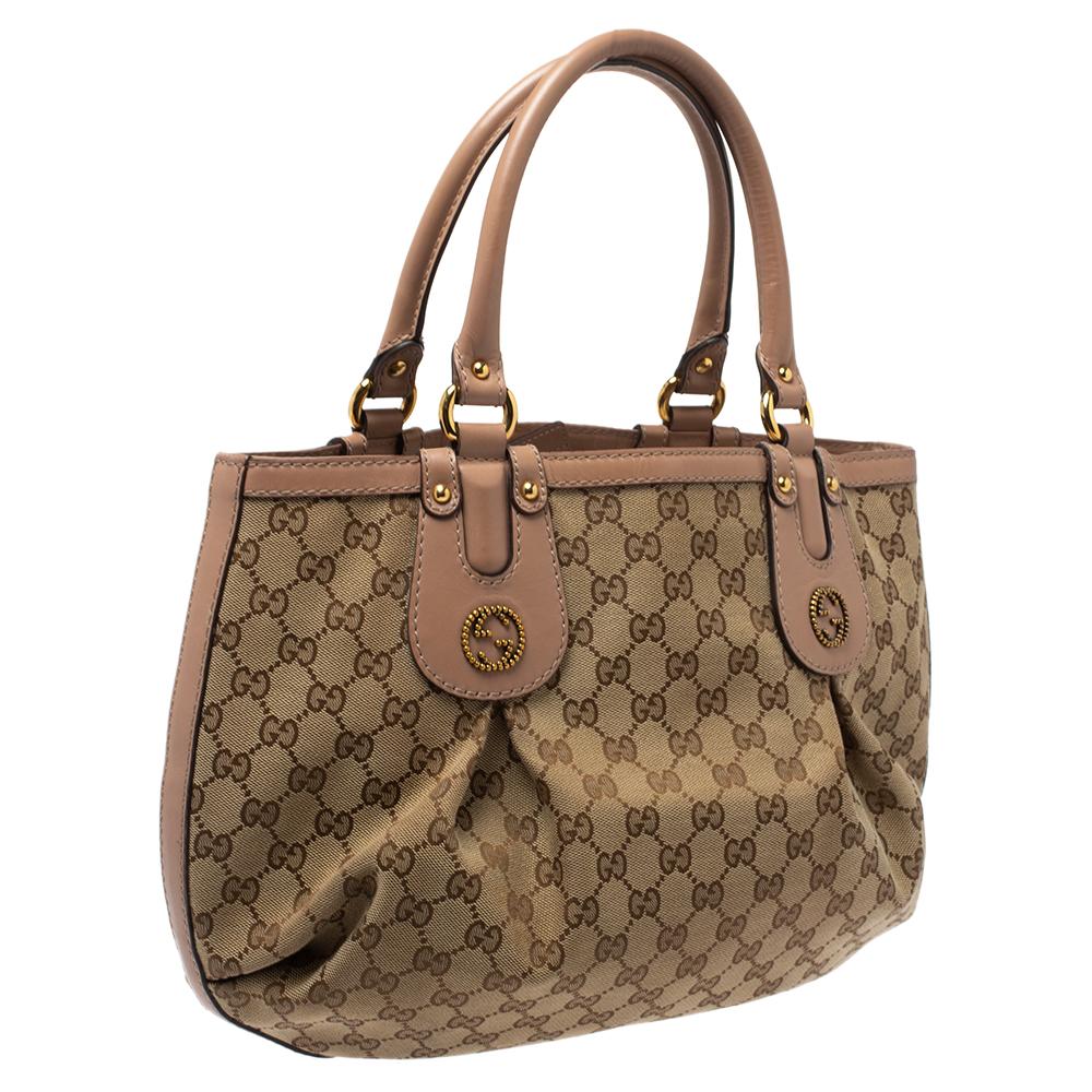Gucci Beige/Blush Pink GG Canvas and Leather Small Interlocking G Scarlett Tote In Fair Condition In Dubai, Al Qouz 2