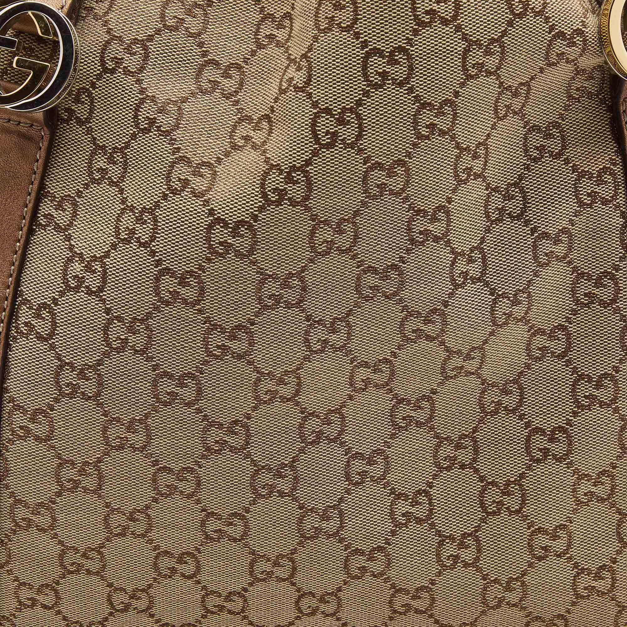 Gucci Beige/Bronze GG Canvas and Leather Large GG Twins Tote 12
