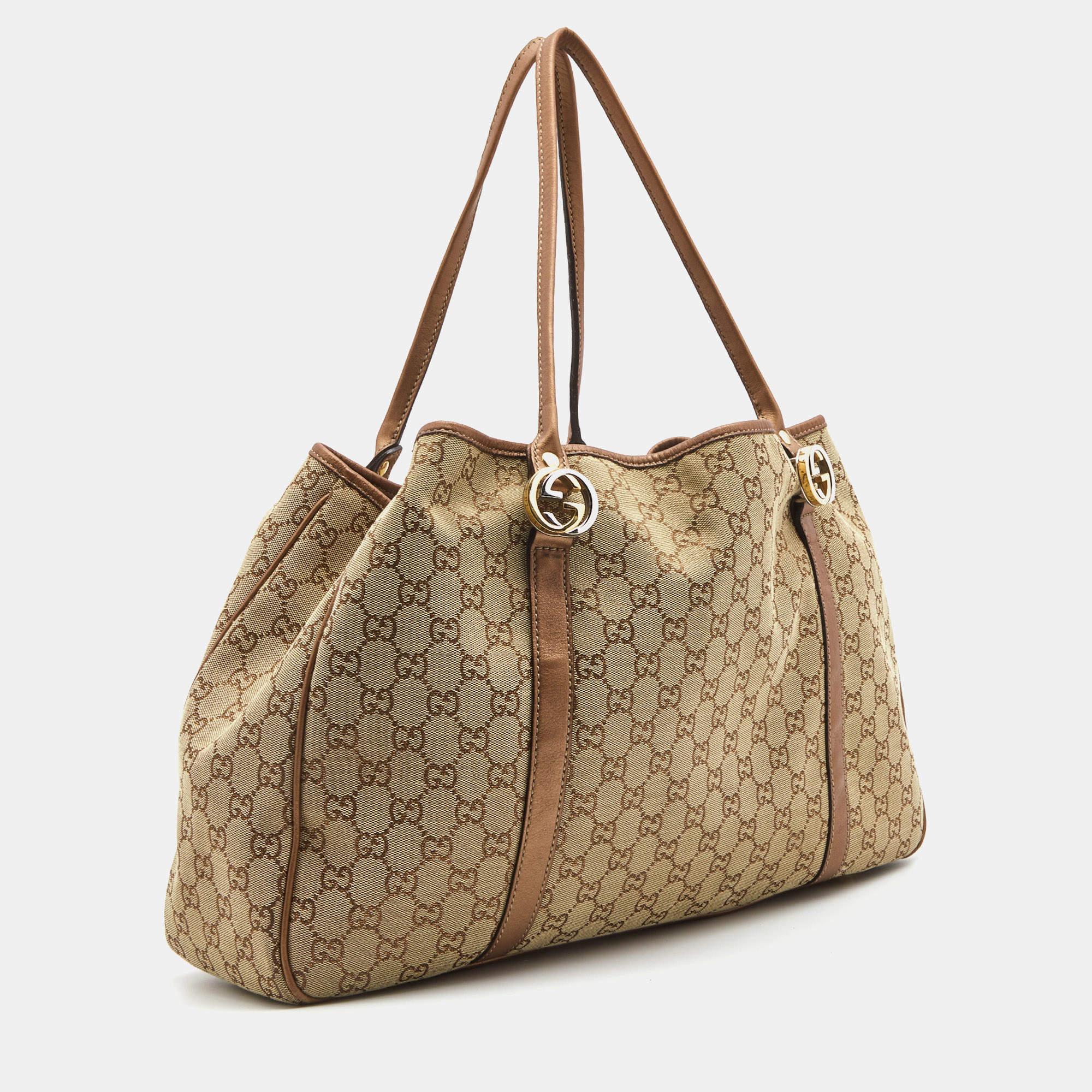 Women's or Men's Gucci Beige/Bronze GG Canvas and Leather Large GG Twins Tote