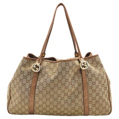 Gucci Beige/Bronze GG Canvas and Leather Large GG Twins Tote