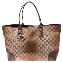 Gucci Beige/Bronze GG Canvas and Leather Medium Charms Embellished HeartBit Tote