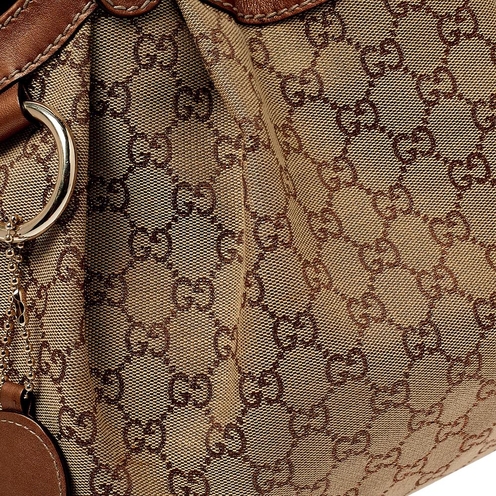 Brown Gucci Beige/Bronze GG Canvas and Leather Medium Sukey Tote