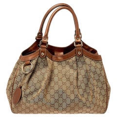 Gucci Beige/Bronze GG Canvas and Leather Medium Sukey Tote