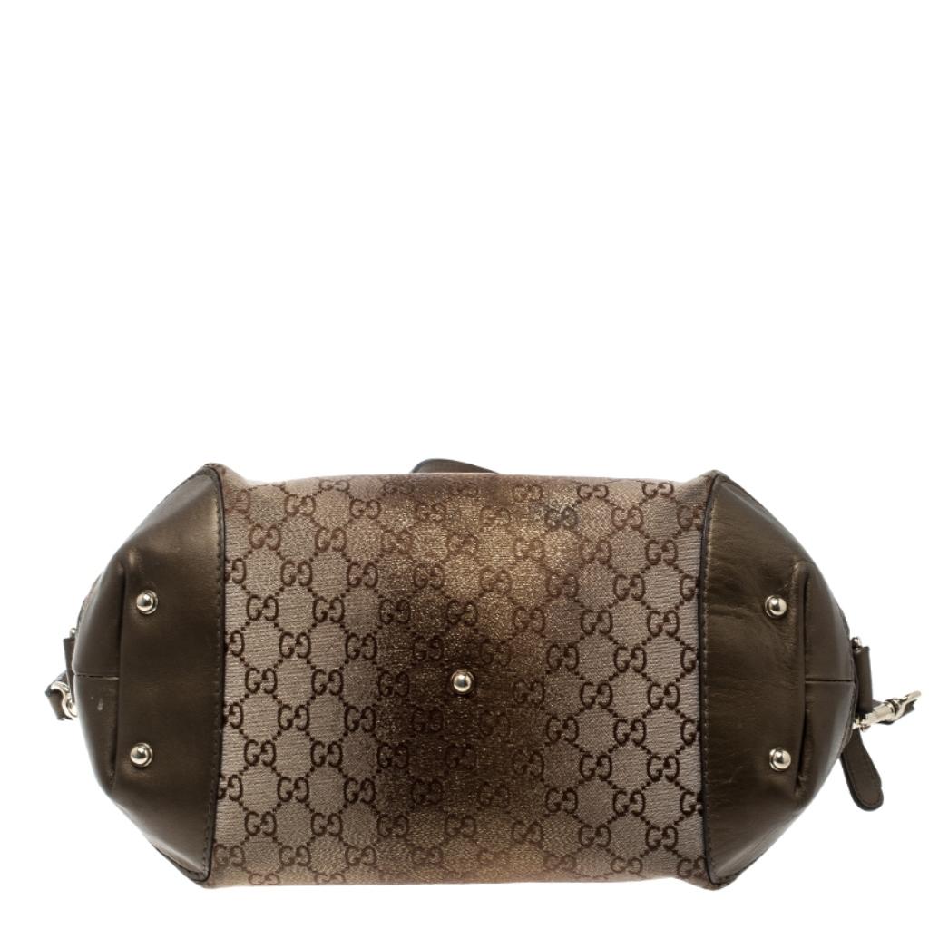 Women's Gucci Beige/Bronze Metallic GG Canvas Heart Bit Top Handle Bag