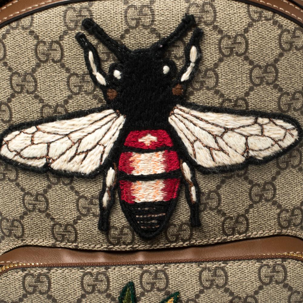 Gucci Beige/Brown Bee Embroidered GG Supreme Canvas Small Day Backpack 3