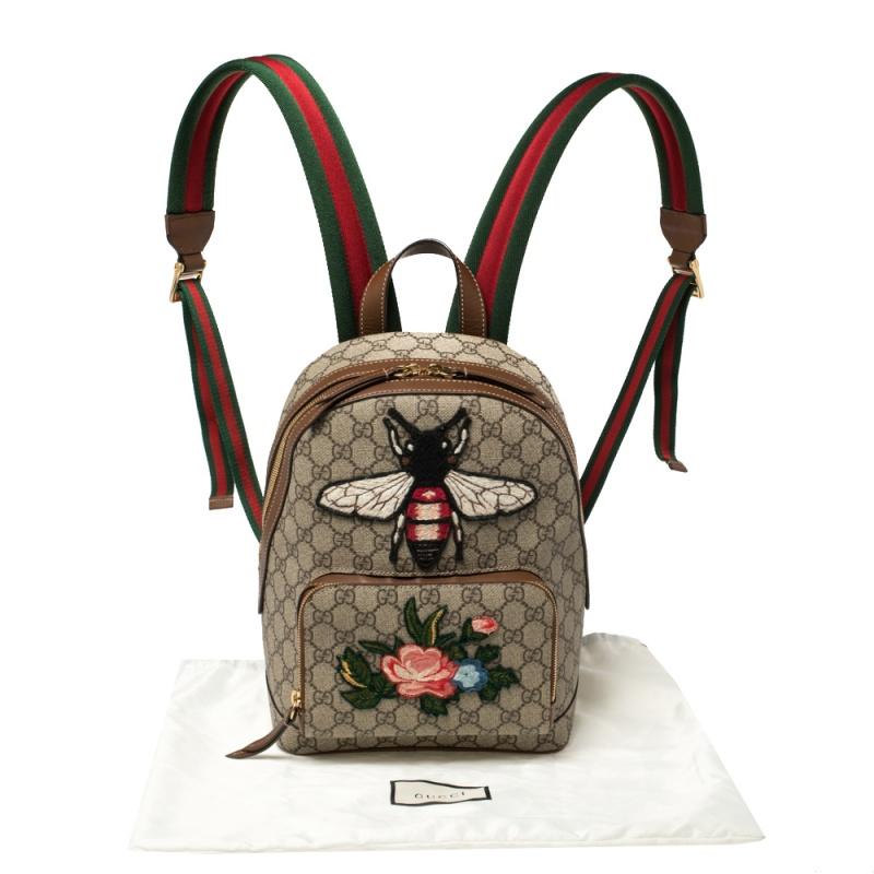 Gucci Beige/Brown Bee Embroidered GG Supreme Canvas Small Day Backpack 6