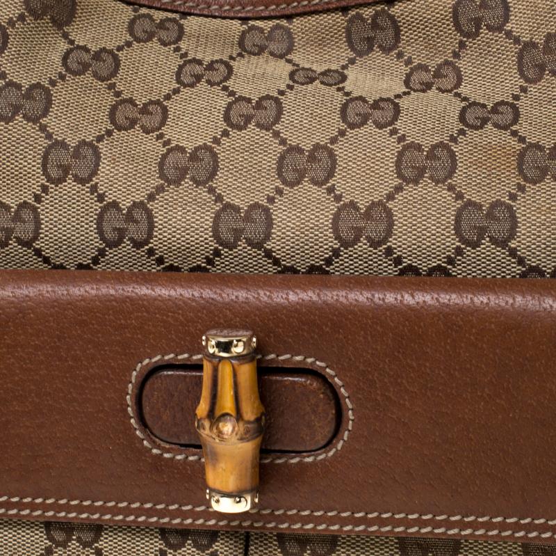Gucci Beige/Brown Canvas and Leather Bamboo Handle Top Handle Bag 1