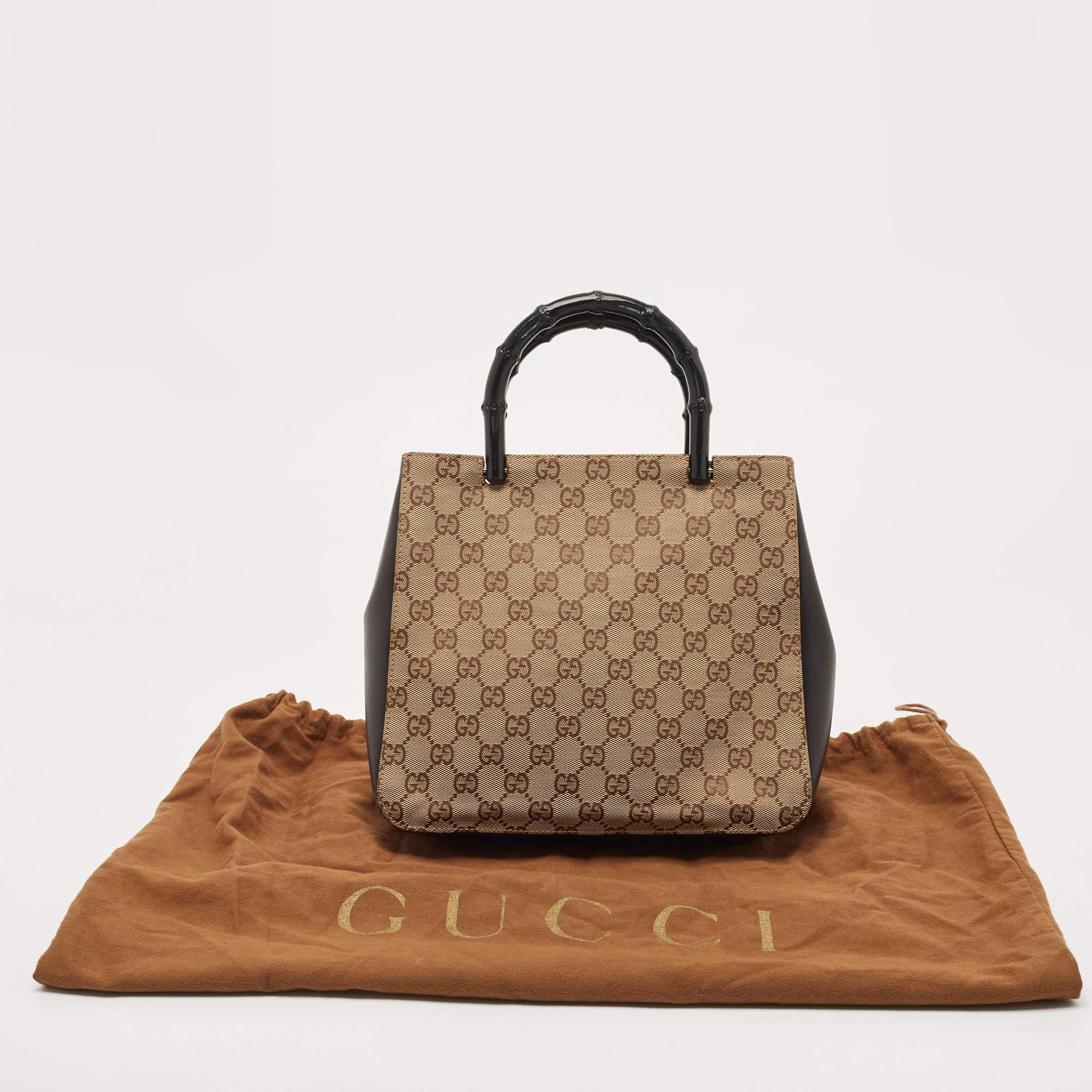 Gucci Beige/Brown Canvas And Leather Bamboo Handle Tote 5