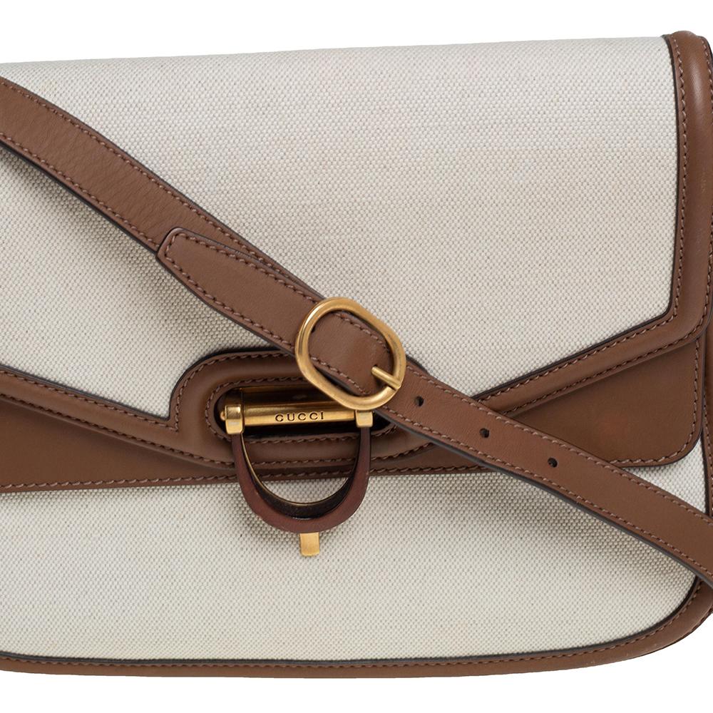 Gucci Beige/Brown Canvas and Leather Derby Shoulder Bag 8