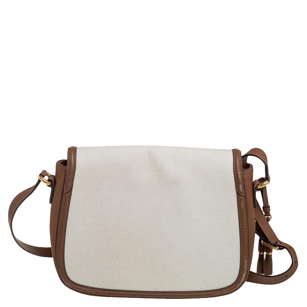 Women's Gucci Beige/Brown Canvas and Leather Derby Shoulder Bag