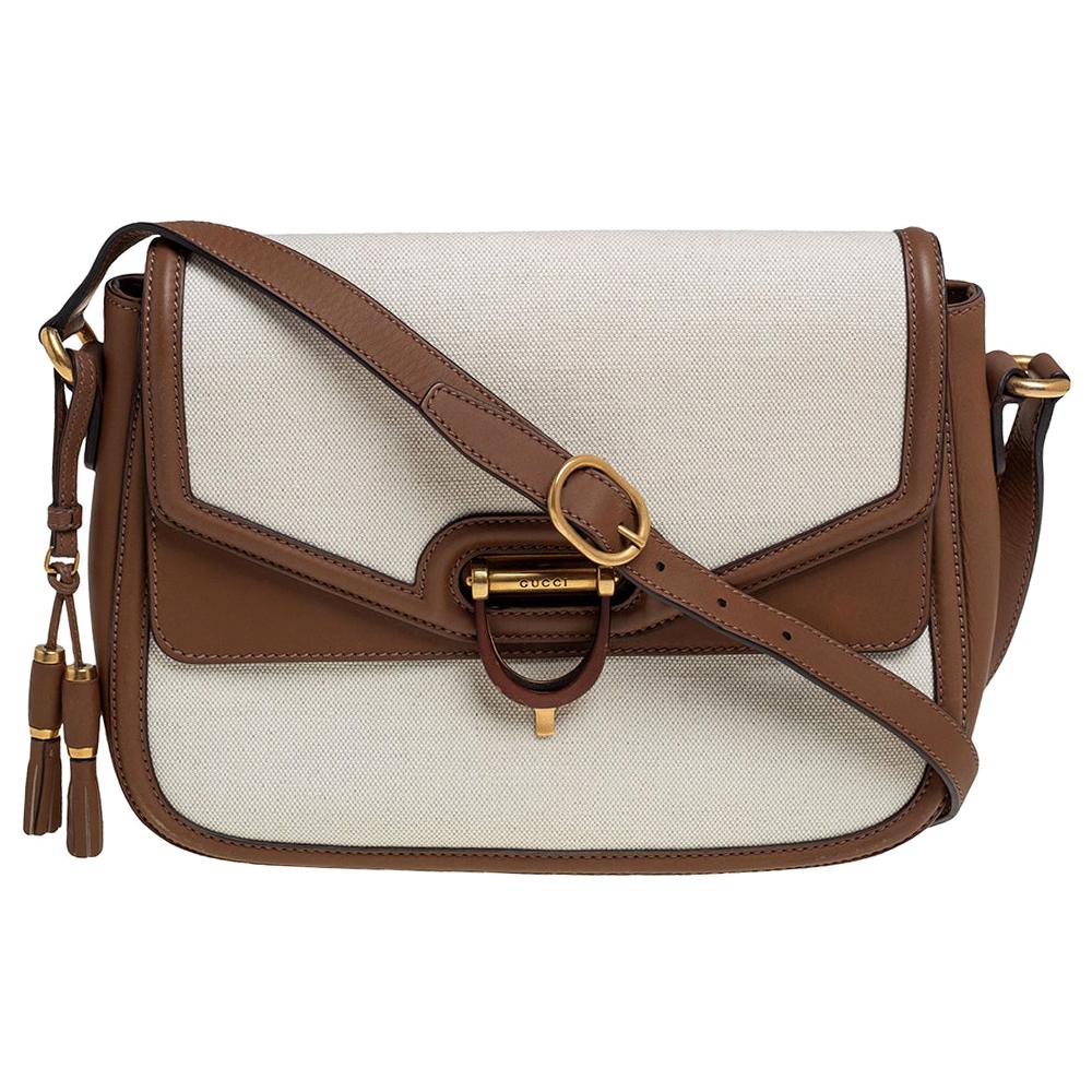 Gucci Beige/Brown Canvas and Leather Derby Shoulder Bag