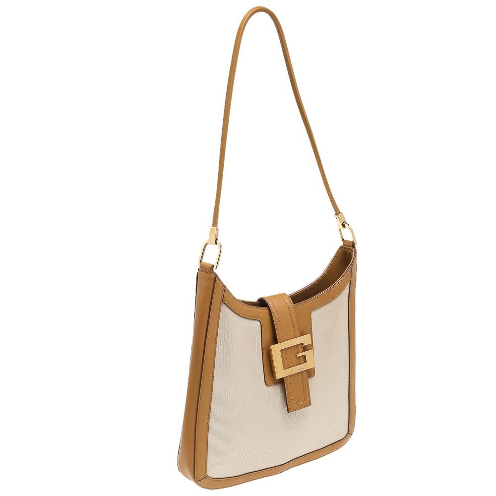 Women's Gucci Beige/Brown Canvas And Leather G Square Buckle Hobo