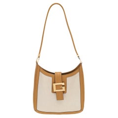 Gucci Beige/Brown Canvas And Leather G Square Buckle Hobo