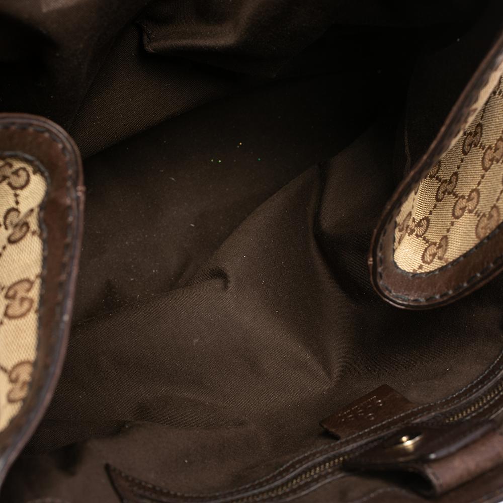 Gucci Beige/Braun Canvas und Leder Horsebit Jockey Tote 7