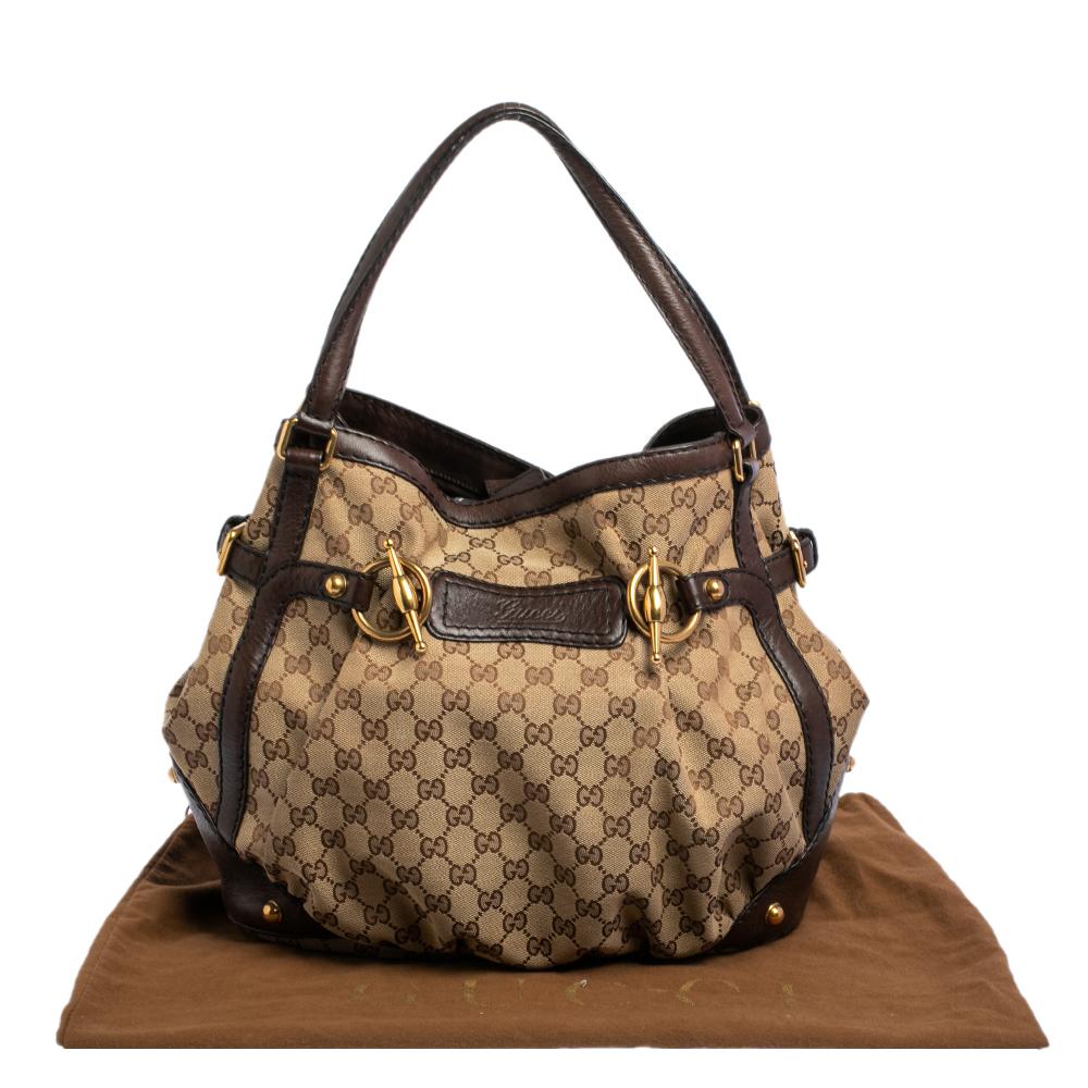 Gucci Beige/Braun Canvas und Leder Horsebit Jockey Tote 10