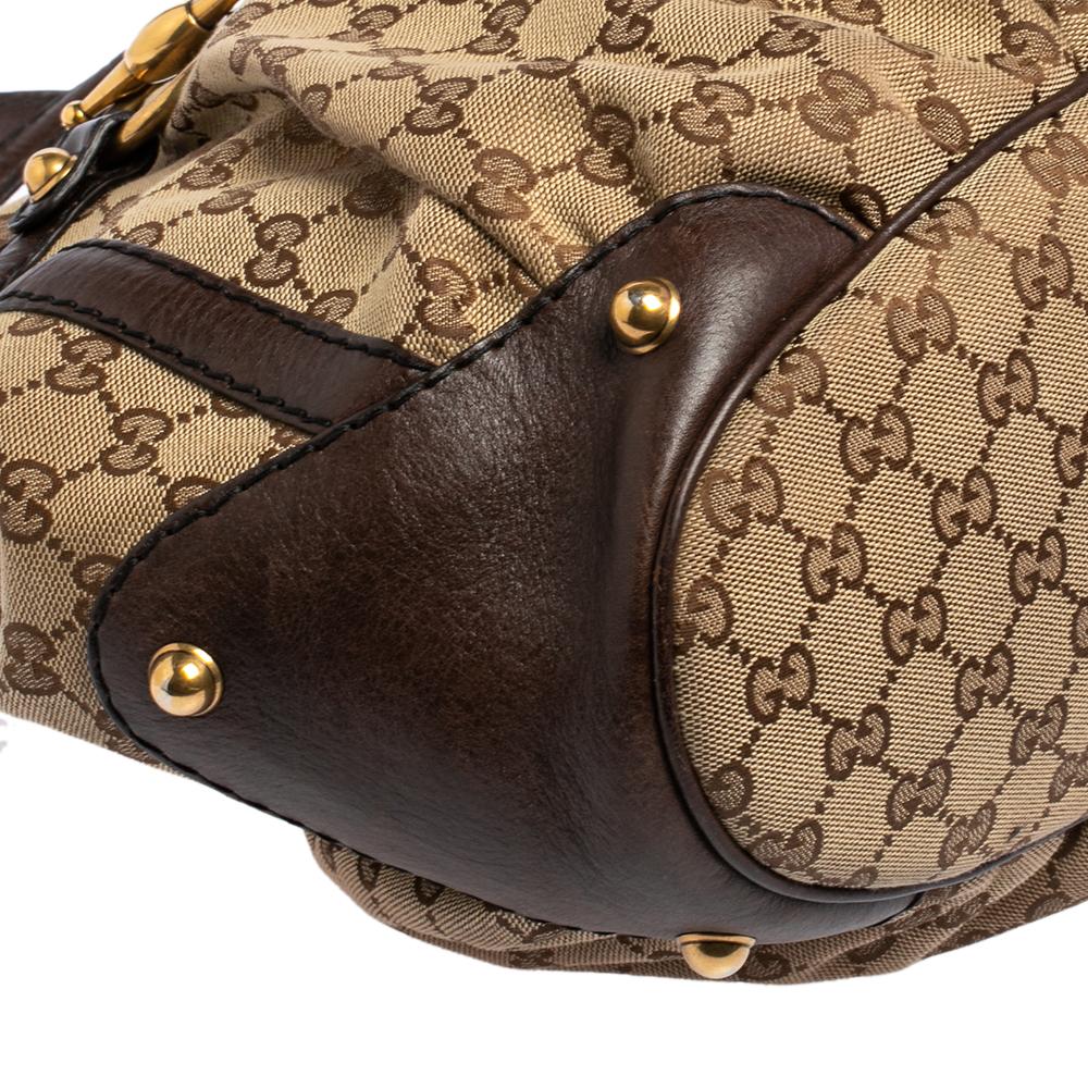 Gucci Beige/Braun Canvas und Leder Horsebit Jockey Tote 2
