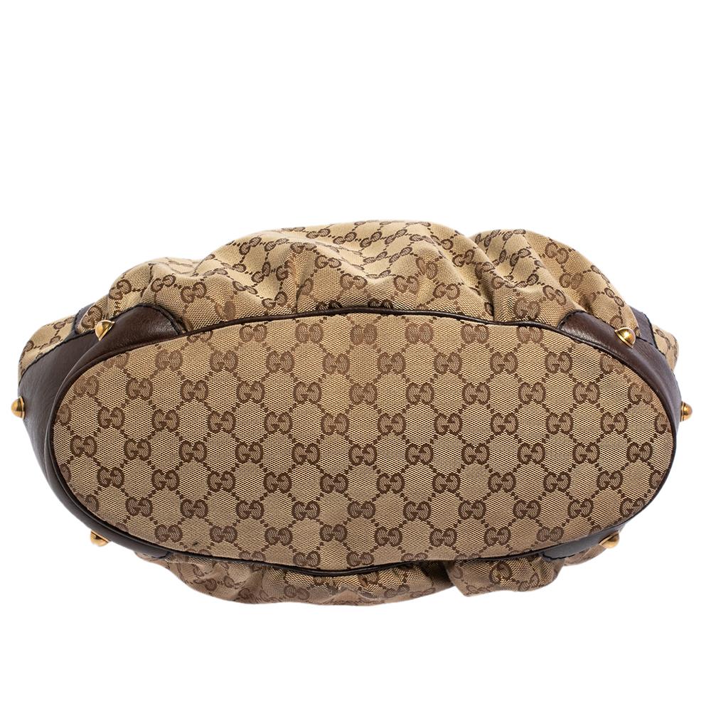 Gucci Beige/Braun Canvas und Leder Horsebit Jockey Tote 3