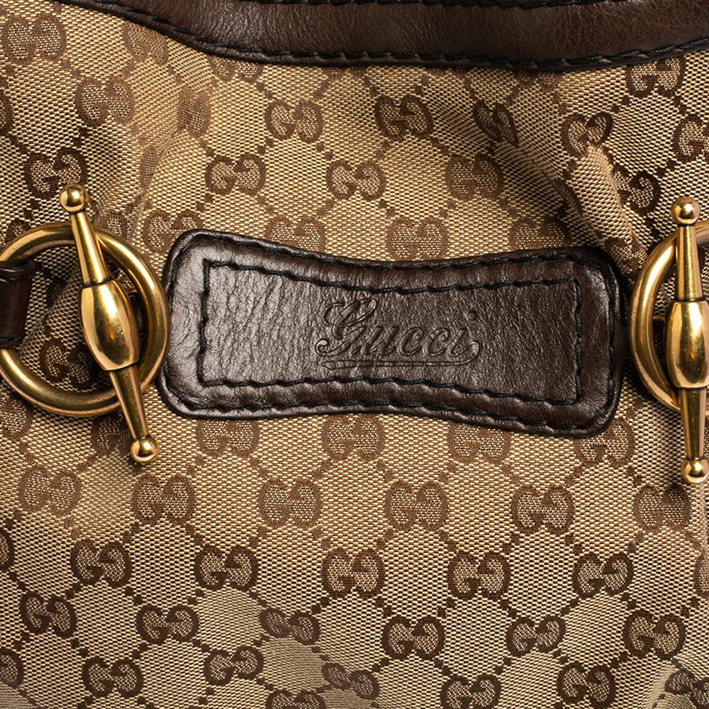 Gucci Beige/Braun Canvas und Leder Horsebit Jockey Tote 4