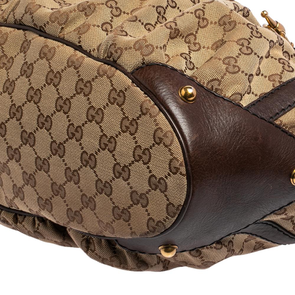 Gucci Beige/Braun Canvas und Leder Horsebit Jockey Tote 5