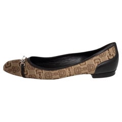 Gucci Ballerine beige/marrone in tela e pelle impreziosite dal logo misura 39