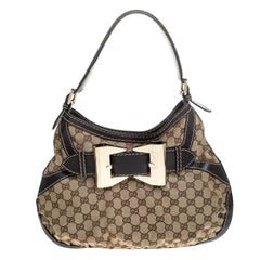 Gucci Beige/Brown Canvas and Leather Small Queen Hobo