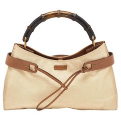 Gucci Beige/Brown Canvas and Leather Vintage Bamboo Hobo