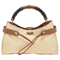 Gucci Beige/Brown Canvas and Leather Vintage Bamboo Hobo (Hobo en bambou vintage en toile et cuir)