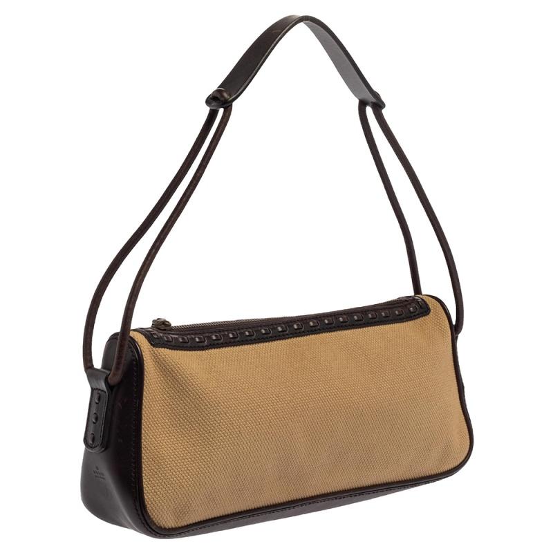 Women's Gucci Beige/Brown Canvas and Leather Vintage Shoulder Bag