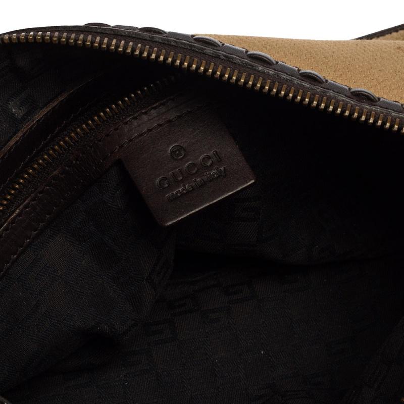 Gucci Beige/Brown Canvas and Leather Vintage Shoulder Bag 4