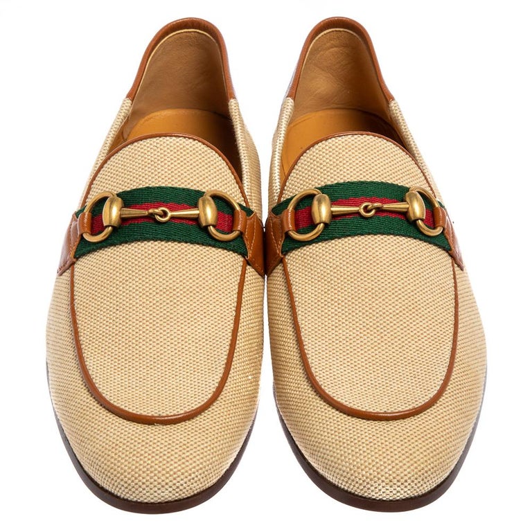Gucci Beige/Brown Canvas And Leather  Loafers Size 40.5 at 1stDibs
