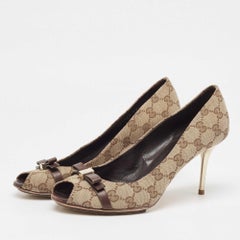 Gucci Beige/Brown Canvas and LeatherPeep Toe Pumps Size 39
