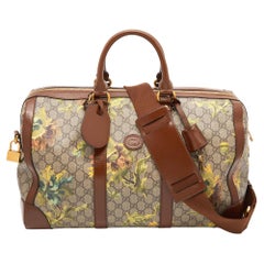 Gucci Beige/Brown Carnation Print GG Supreme Canvas & Leather CarryOn Duffel Bag