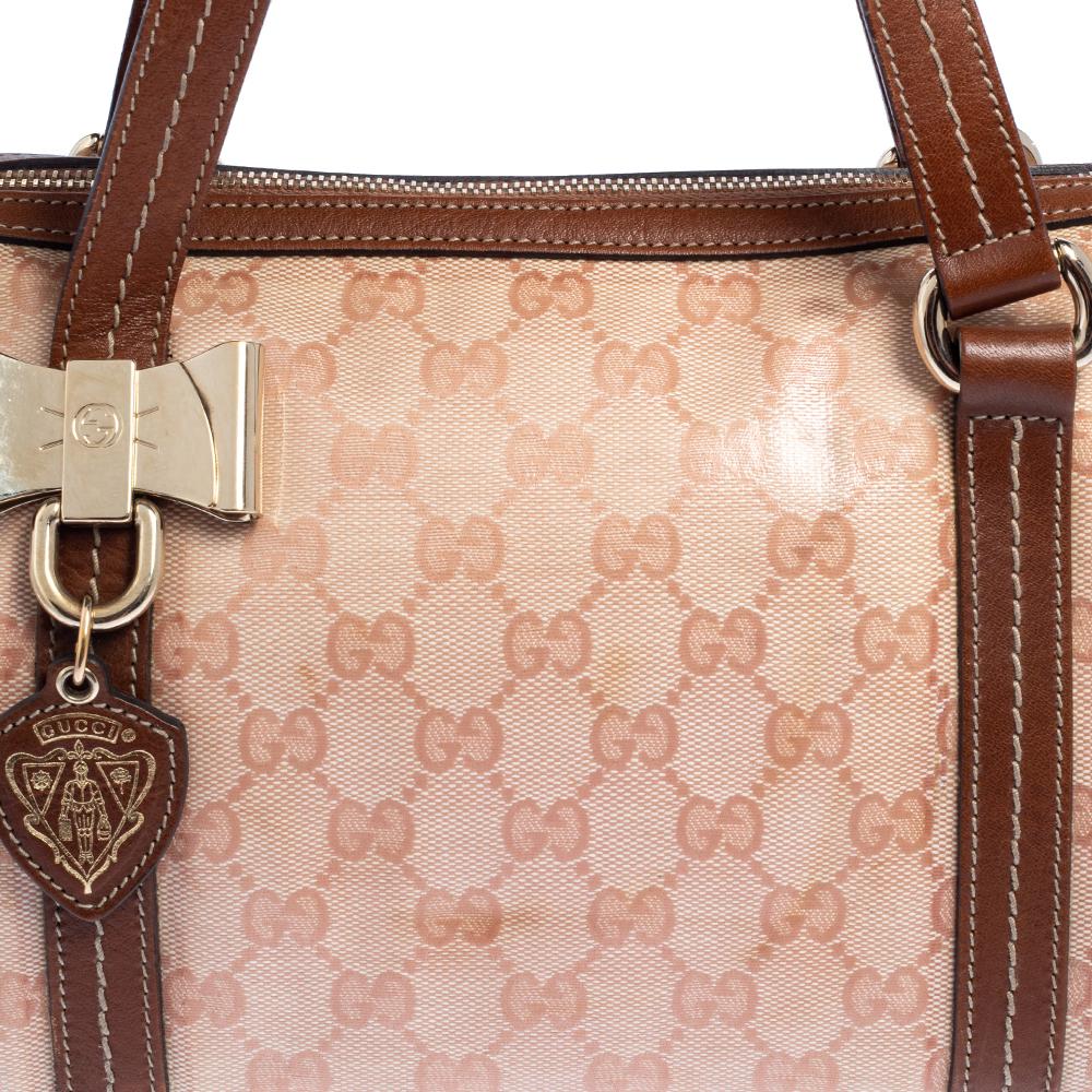 Gucci Beige/Brown Crystal Canvas and Leather Duchessa Satchel 4