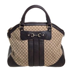 Gucci Beige/Brown Diamante Canvas and Leather Large Horsebit Catherine Satchel