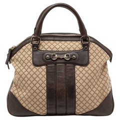 Gucci - Sacoche Catherine en toile et cuir beige/marron diamantée avec grand mors de cheval