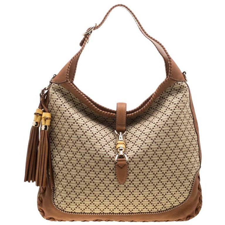 Gucci Beige/Brown Diamante Canvas and Leather New Jackie Large Hobo For ...