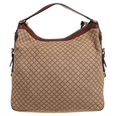 Gucci Beige/Brown Diamante Canvas and Leather Village Double G Hobo