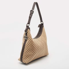Gucci Beige/Brown Diamante Canvas and Leather Village Double G Hobo