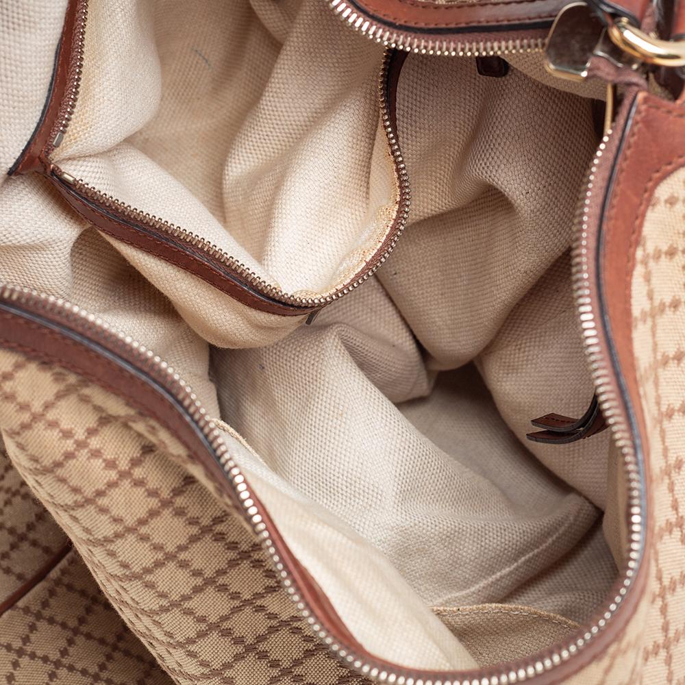 Gucci Beige/Brown Diamante Canvas and Leather Village Double G Hobo 3