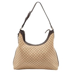 Gucci Beige/Brown Diamante Canvas and Leather Village Double G Hobo