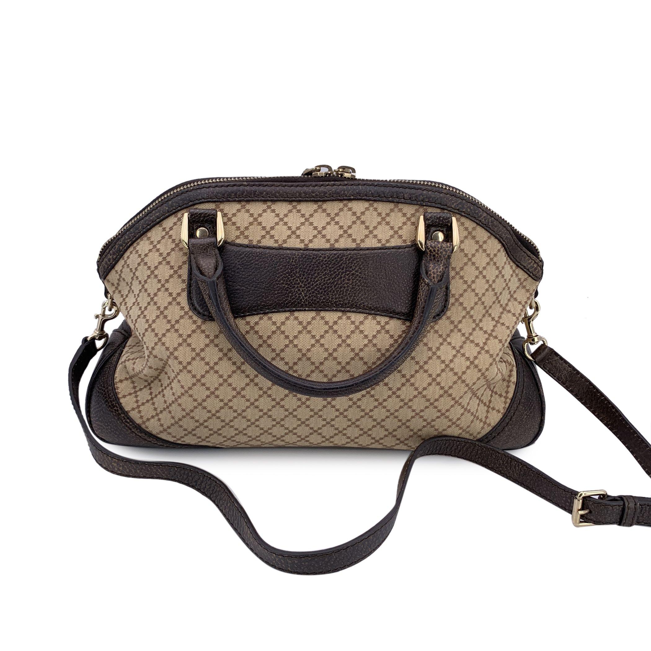 Black Gucci Beige Brown Diamante Canvas Horsebit Catherine Satchel Bag For Sale