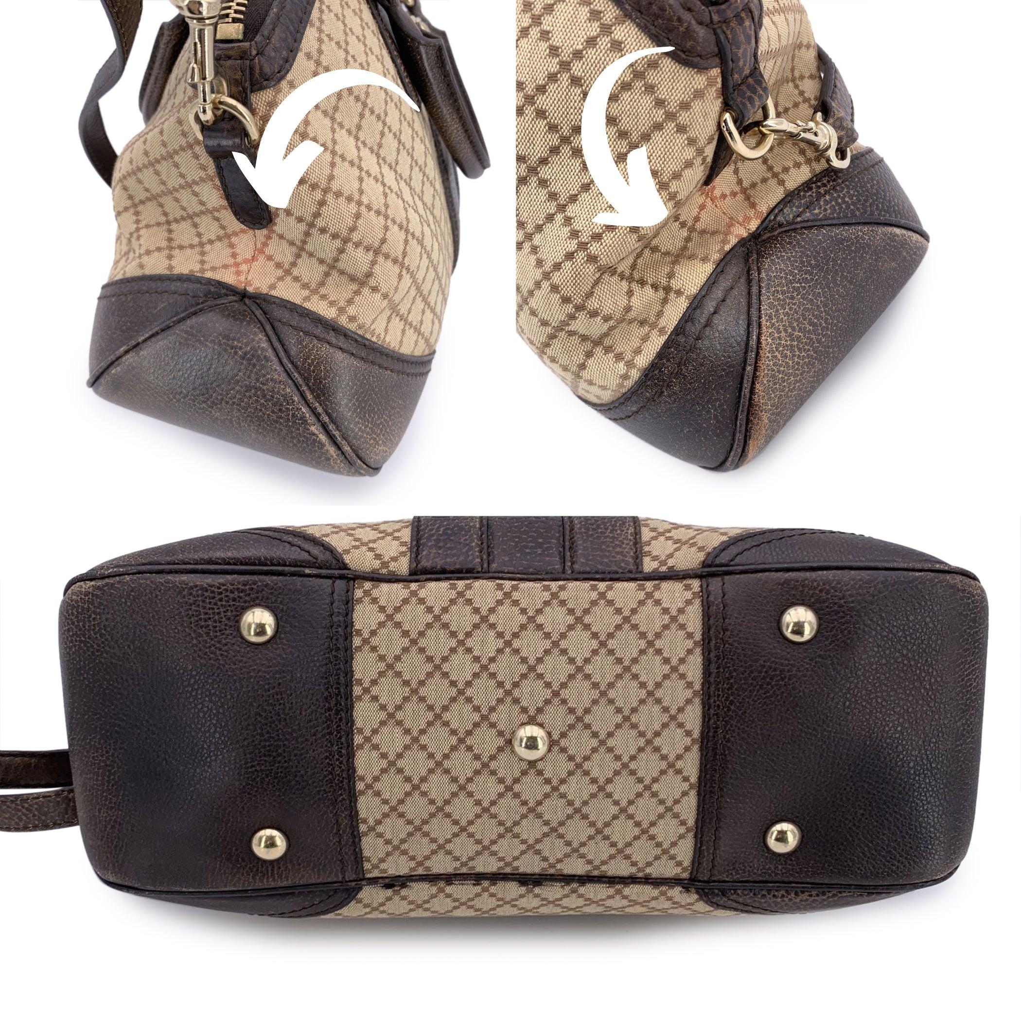 Women's Gucci Beige Brown Diamante Canvas Horsebit Catherine Satchel Bag For Sale