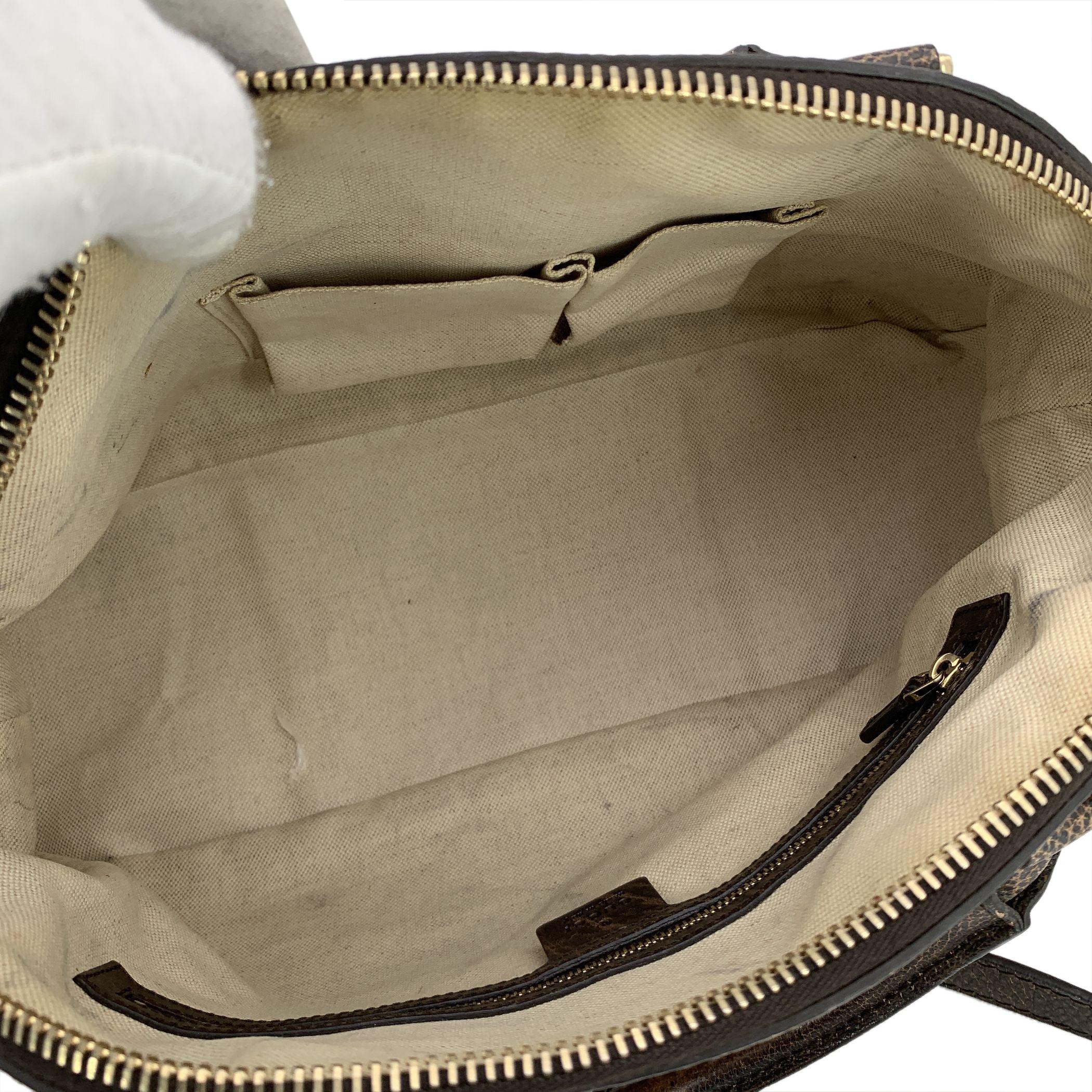 Gucci Beige Brown Diamante Canvas Horsebit Catherine Satchel Bag For Sale 2