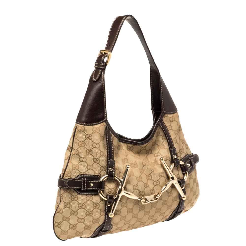 Women's Gucci Beige/Brown GG Canvas and Leather 85th Anniversary Brit Hobo