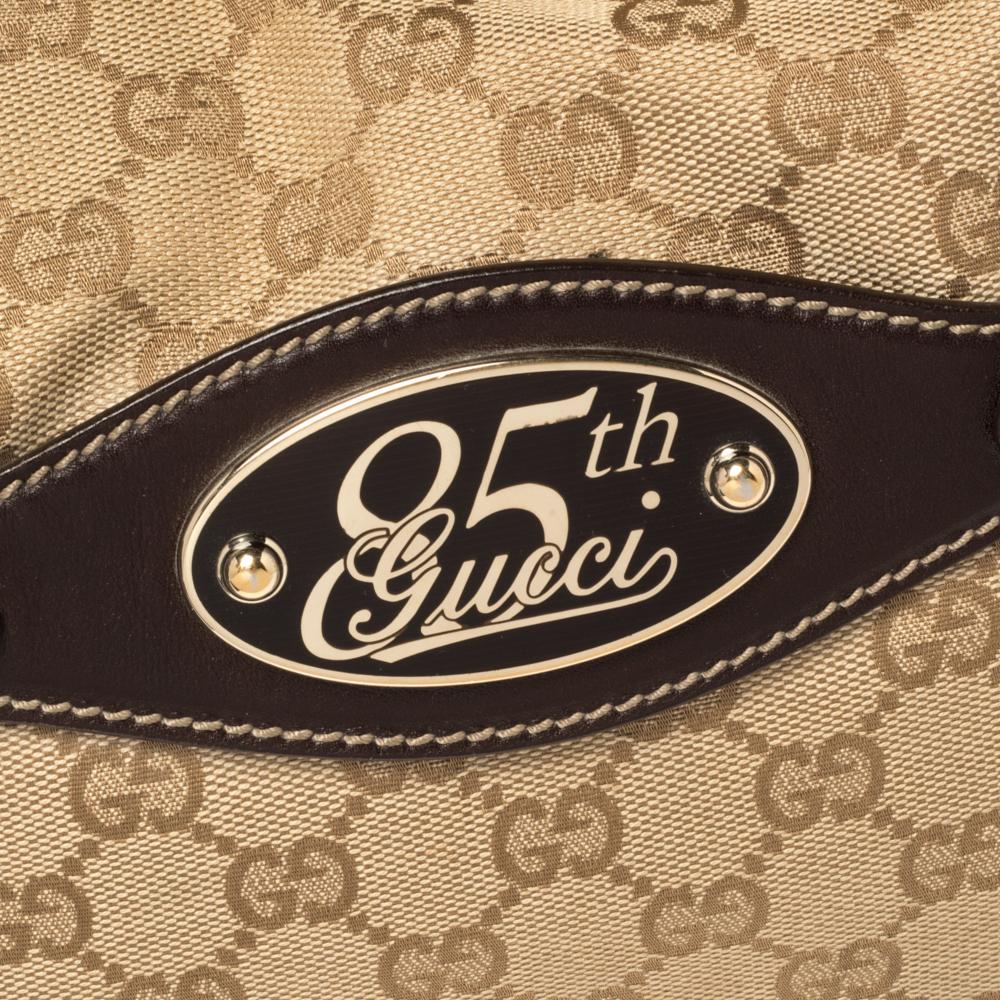 Gucci Beige/Brown GG Canvas and Leather 85th Anniversary Brit Hobo 2