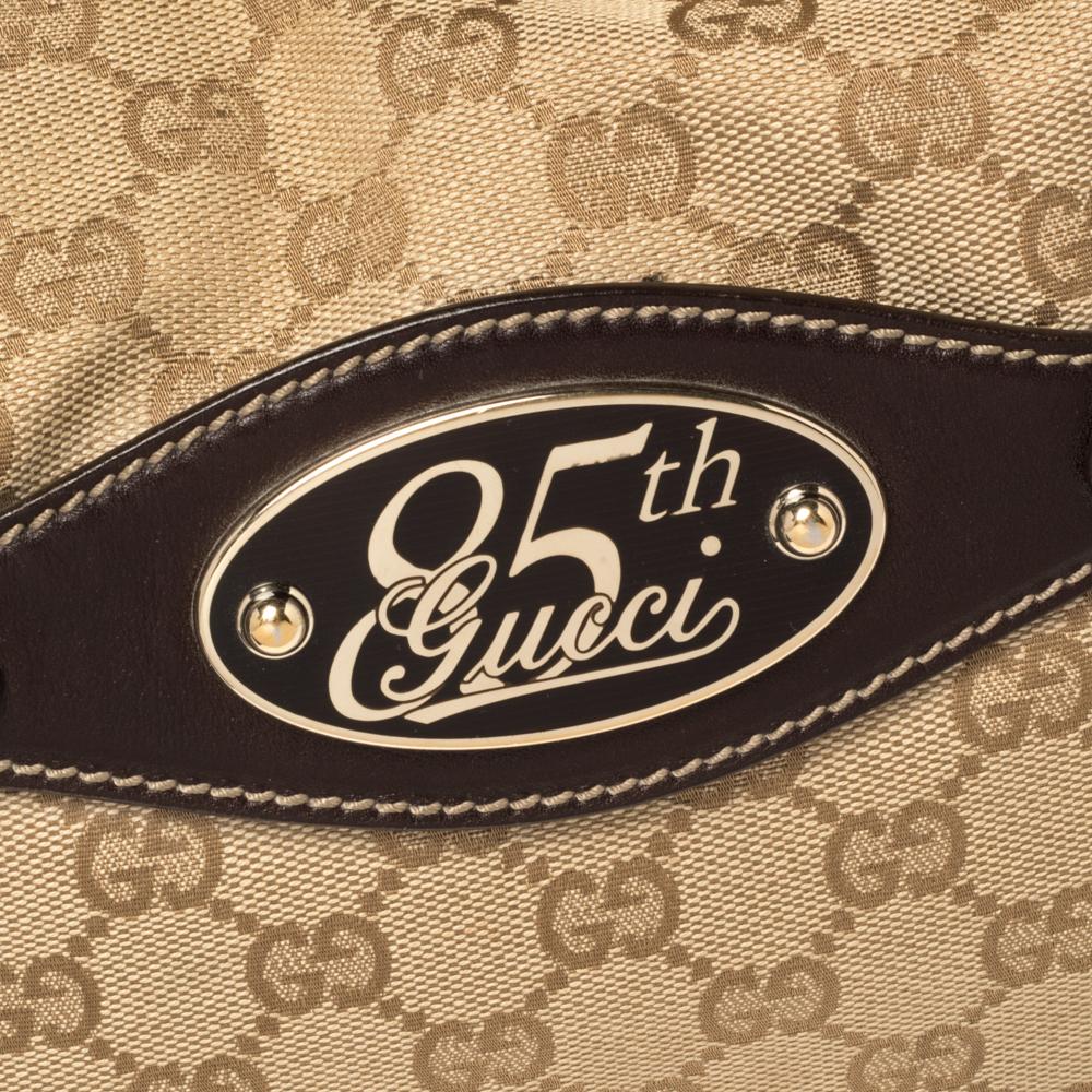 Gucci Beige/Braun GG Canvas und Leder 85th Anniversary Brit Hobo 2
