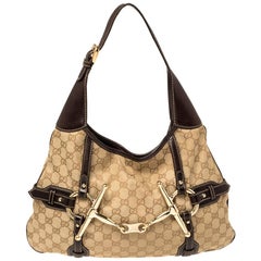 Gucci Beige/Brown GG Canvas and Leather 85th Anniversary Brit Hobo