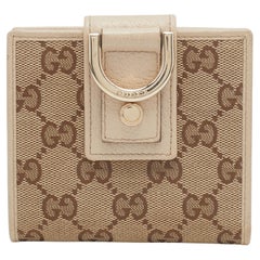 Gucci Beige/Brown GG Canvas And Leather Abbey D-Ring Compact Wallet