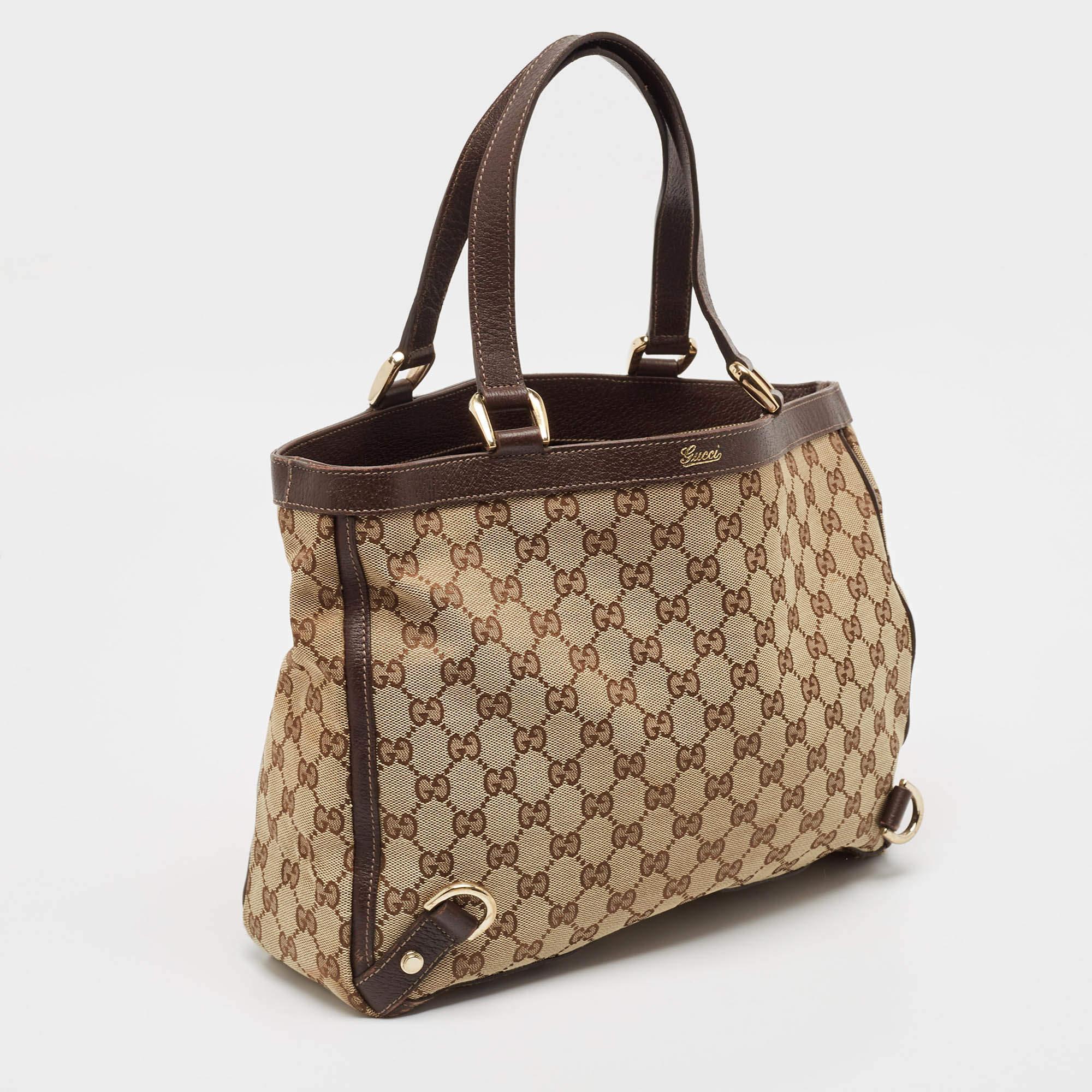 Gucci Beige/Brown GG Canvas and Leather Abbey Day Tote In Fair Condition In Dubai, Al Qouz 2