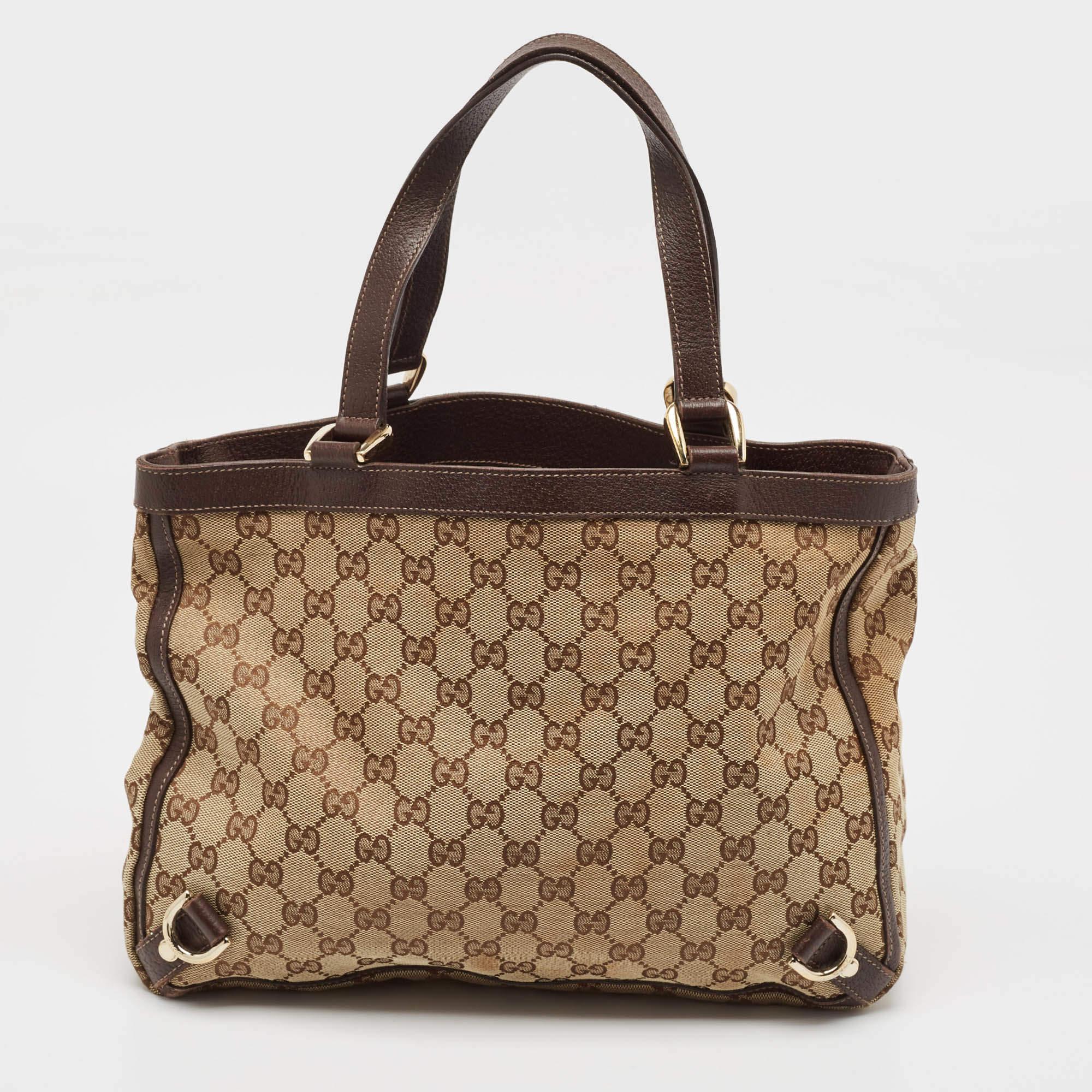 Women's Gucci Beige/Brown GG Canvas and Leather Abbey Day Tote